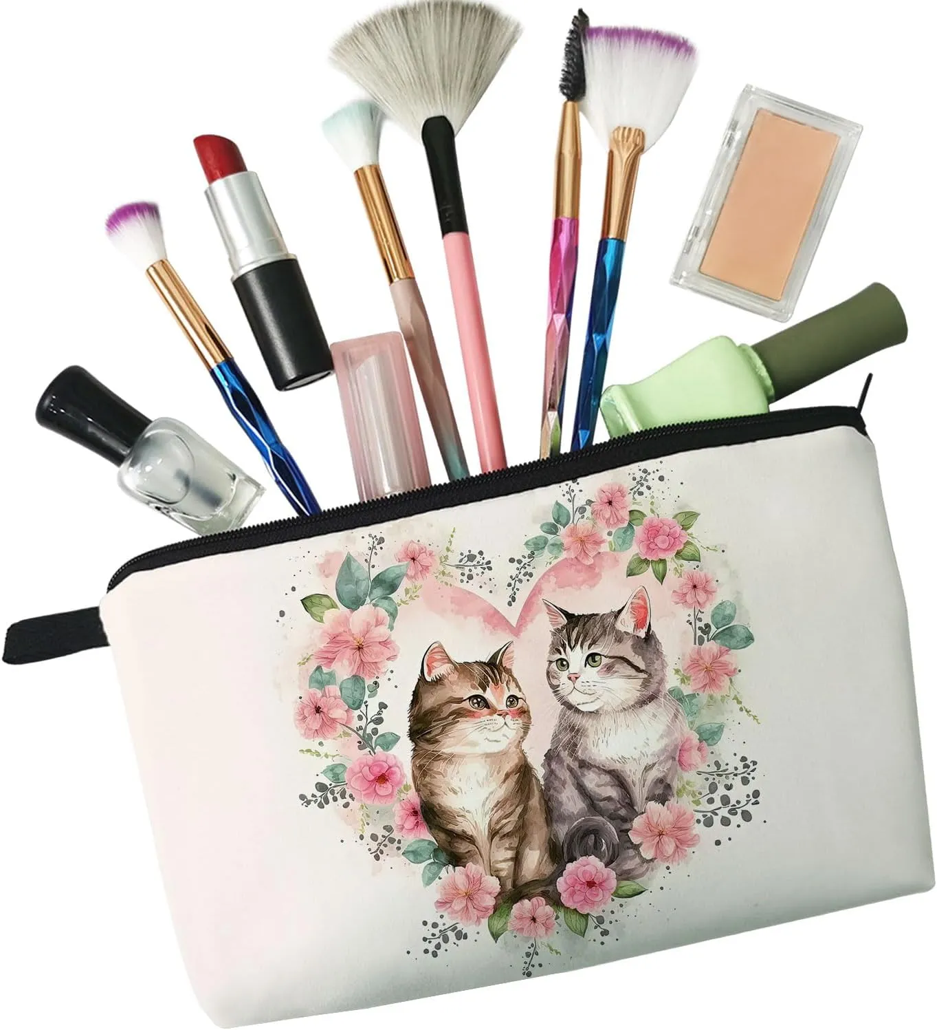 Cartoon Cat Makeup Bag Cute Small Organizer Bag Travel Toiletry Zipper Pouch Cartoon Cat Cosmetic Bag Birthday Love Present for Cat Lovers Women Friends BFF