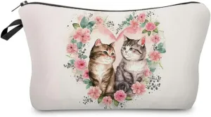 Cartoon Cat Makeup Bag Cute Small Organizer Bag Travel Toiletry Zipper Pouch Cartoon Cat Cosmetic Bag Birthday Love Present for Cat Lovers Women Friends BFF