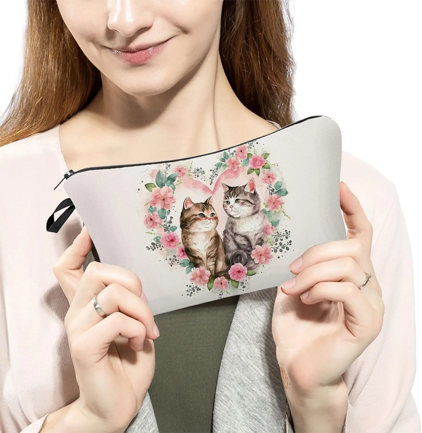 Cartoon Cat Makeup Bag Cute Small Organizer Bag Travel Toiletry Zipper Pouch Cartoon Cat Cosmetic Bag Birthday Love Present for Cat Lovers Women Friends BFF