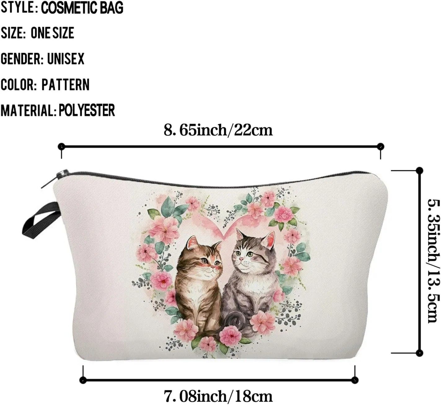 Cartoon Cat Makeup Bag Cute Small Organizer Bag Travel Toiletry Zipper Pouch Cartoon Cat Cosmetic Bag Birthday Love Present for Cat Lovers Women Friends BFF