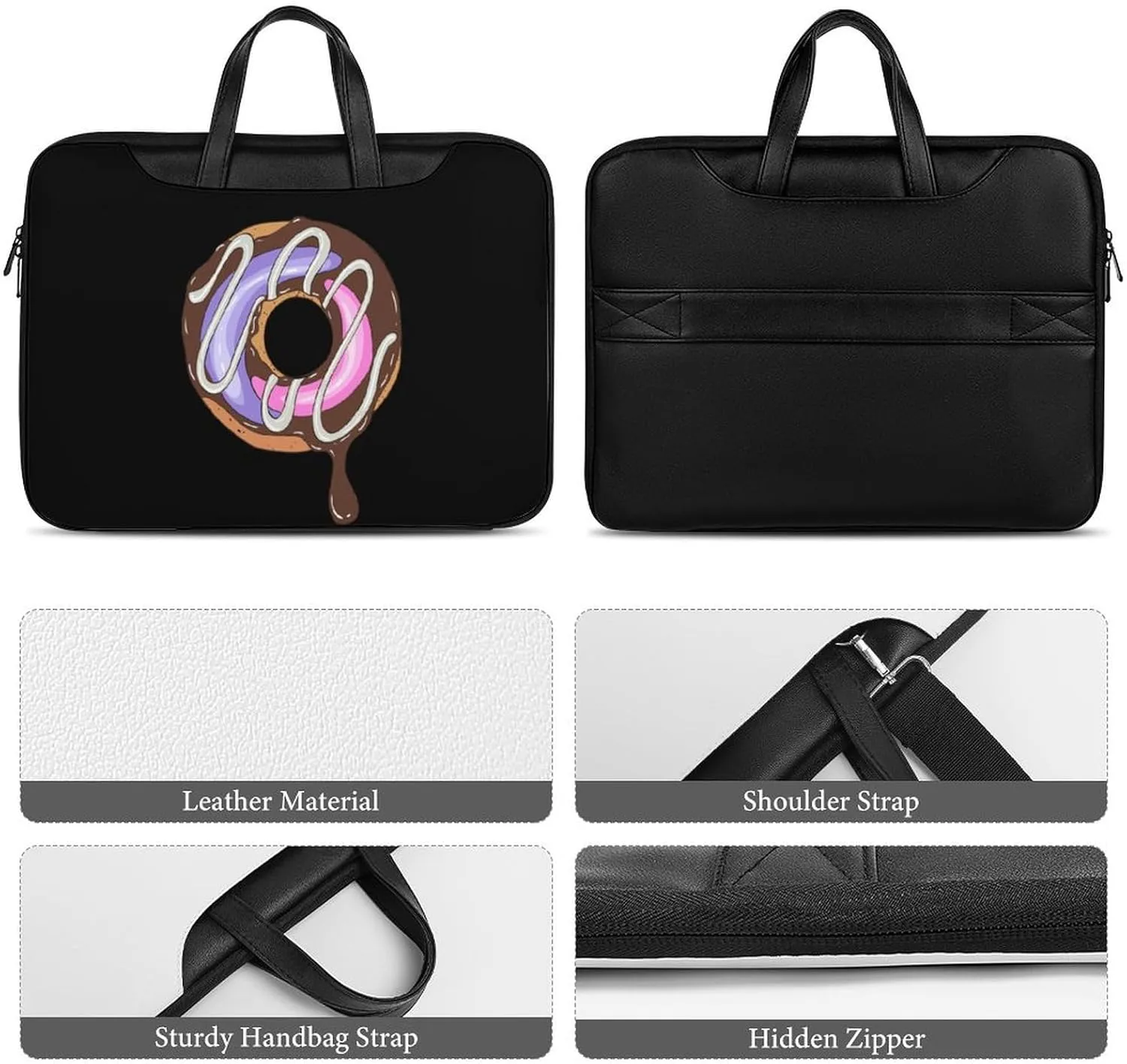 Chocolate Doughnut Leather Bag Laptop Case Slim Water Resistant Computer Bags with Handle Briefcase for Work