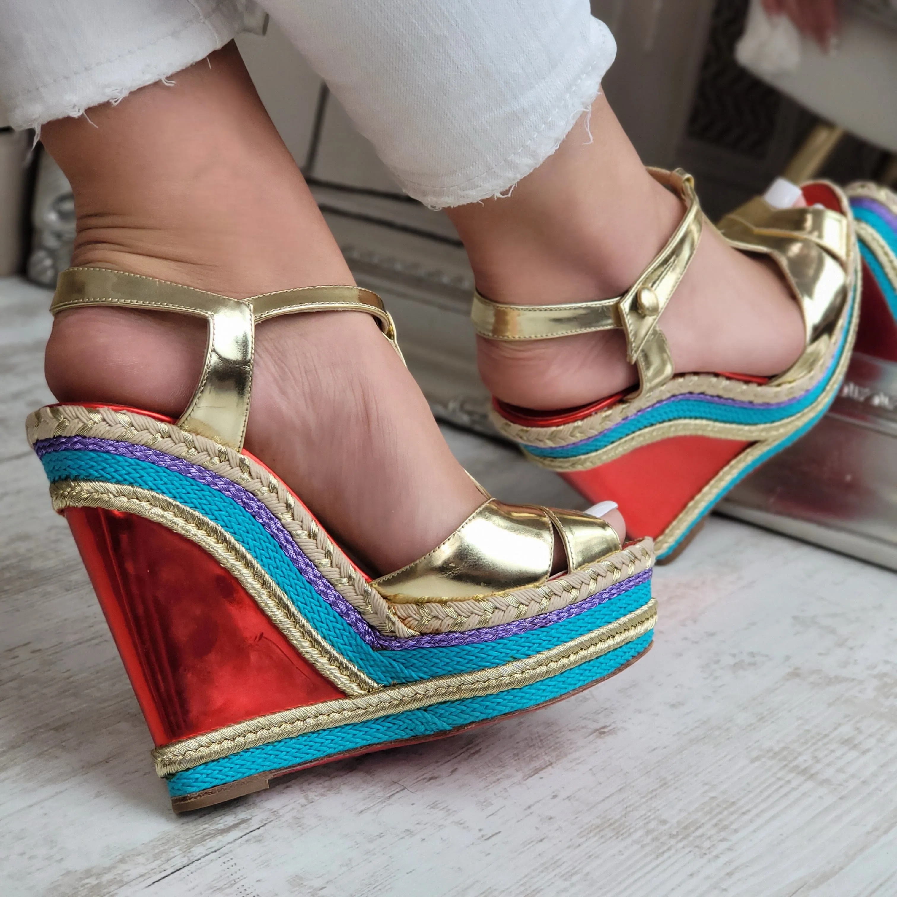 CHRISTIAN LOUBOUTIN TROTOLITA WEDGE HEELS EU 37.5/ UK 4.5