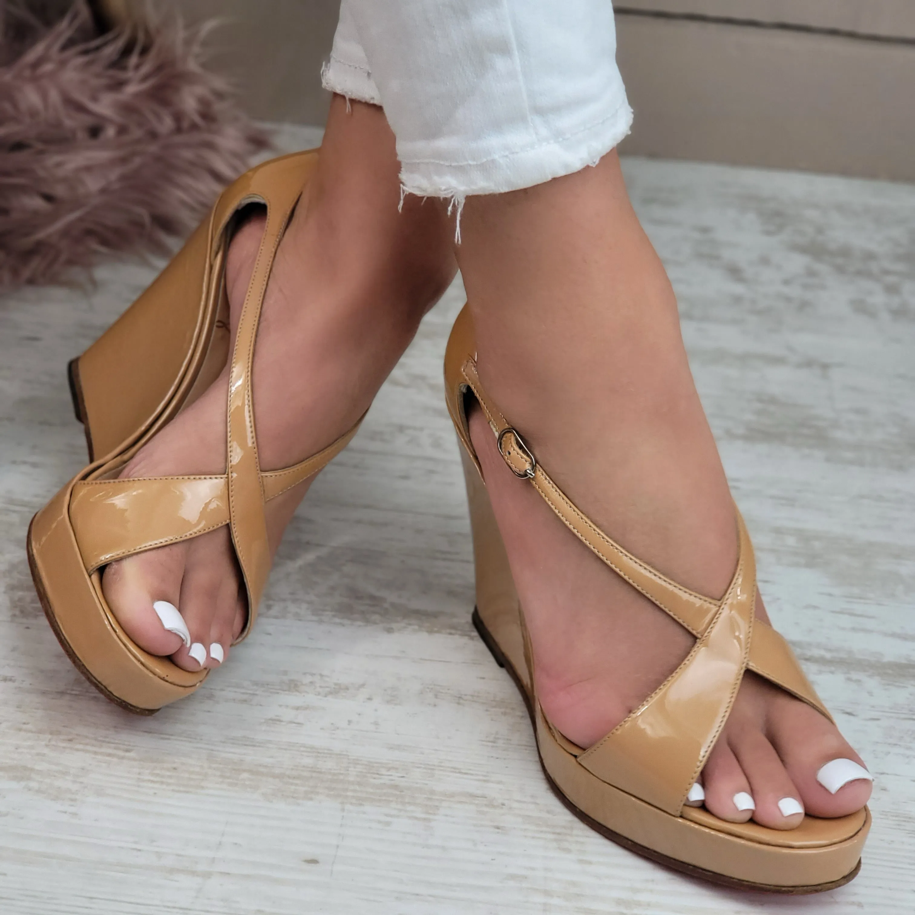 CHRISTIAN LOUBOUTIN ZEPPALACE WEDGE HEELS EU 38/ UK 5