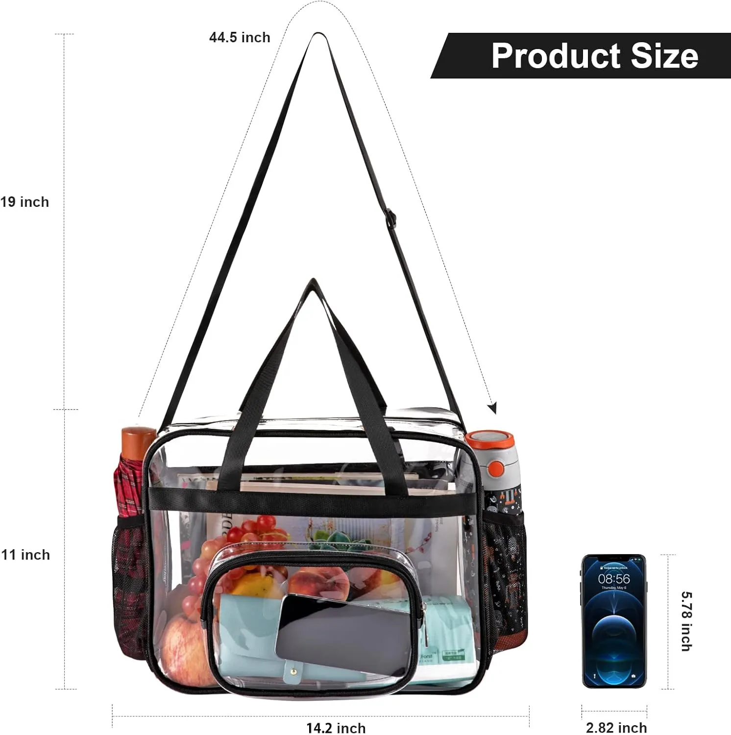 Clear Bags Stadium Approved,See Through Tote Bag Shoulder Strap Large Transparent Bag