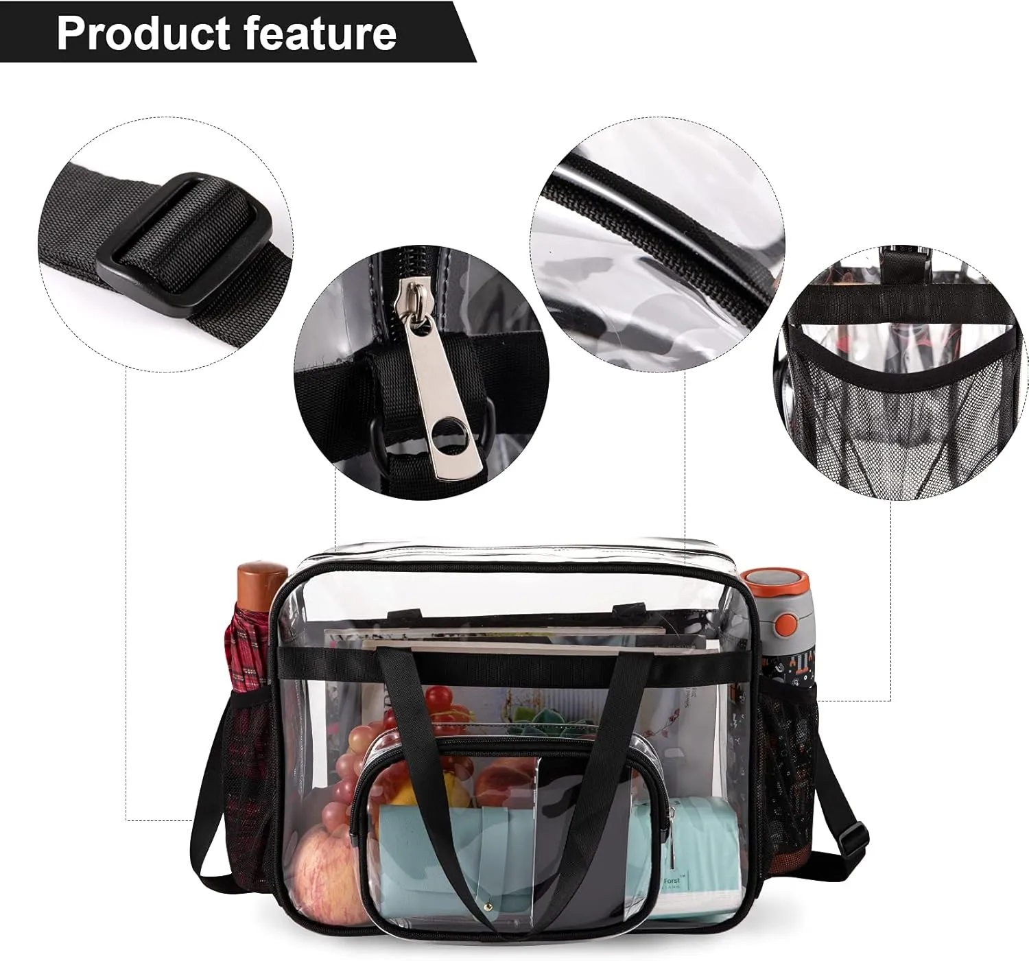 Clear Bags Stadium Approved,See Through Tote Bag Shoulder Strap Large Transparent Bag