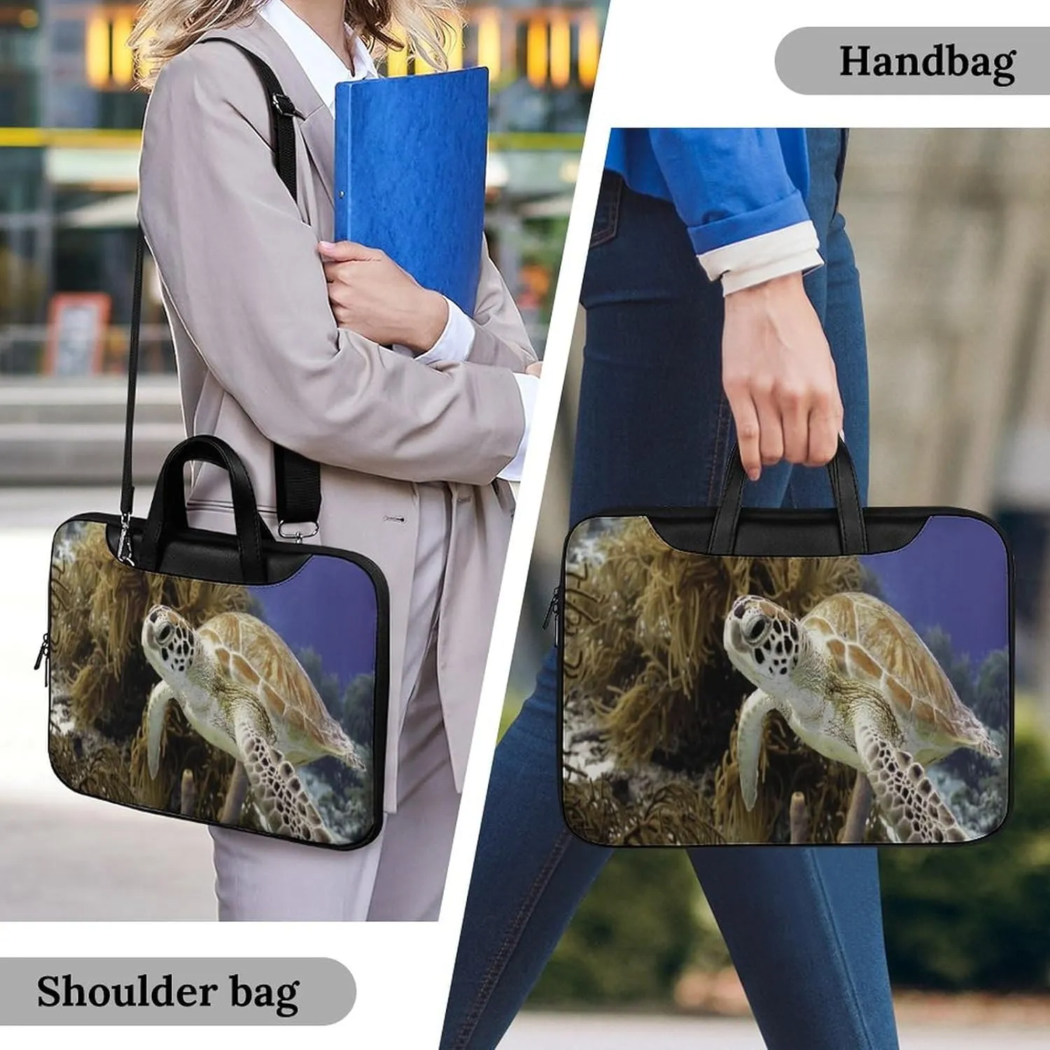 Coral Reef And Sea Turtle Leather Bag Laptop Case Slim Water Resistant Computer Bags with Handle Briefcase for Work