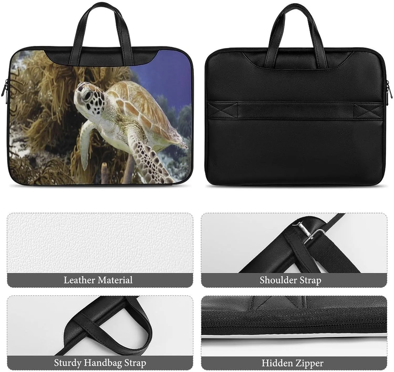 Coral Reef And Sea Turtle Leather Bag Laptop Case Slim Water Resistant Computer Bags with Handle Briefcase for Work