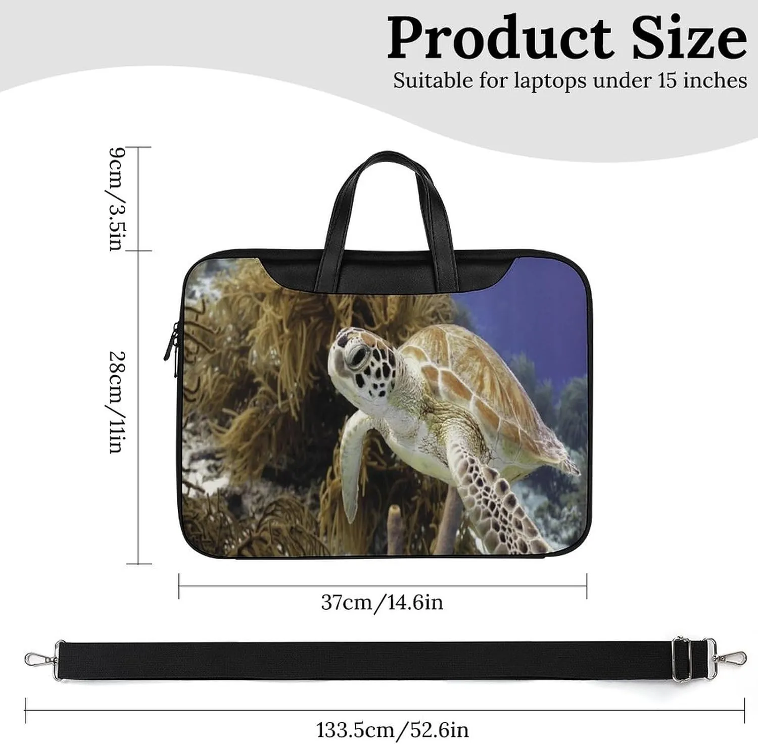 Coral Reef And Sea Turtle Leather Bag Laptop Case Slim Water Resistant Computer Bags with Handle Briefcase for Work