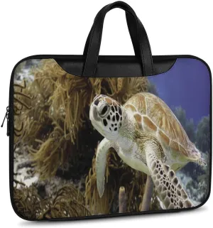 Coral Reef And Sea Turtle Leather Bag Laptop Case Slim Water Resistant Computer Bags with Handle Briefcase for Work