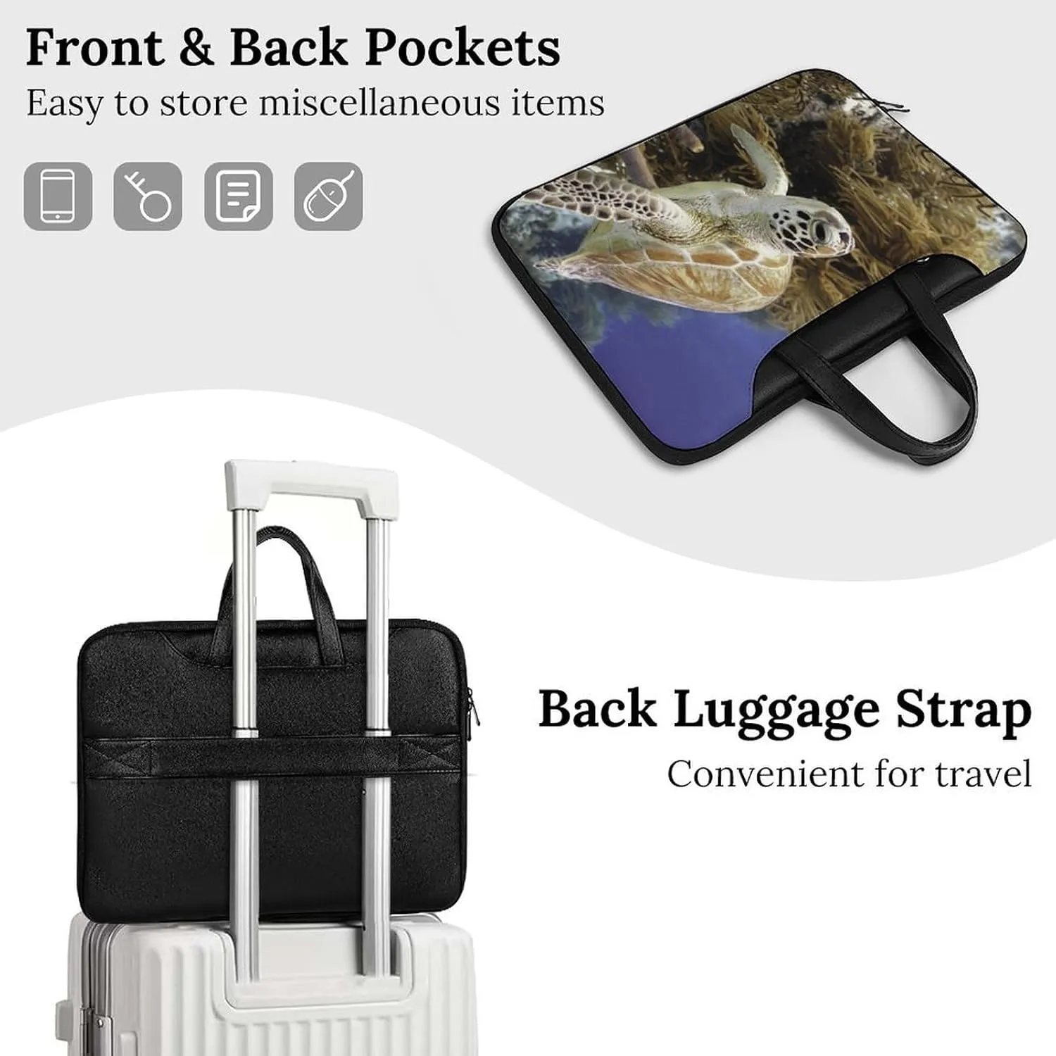 Coral Reef And Sea Turtle Leather Bag Laptop Case Slim Water Resistant Computer Bags with Handle Briefcase for Work