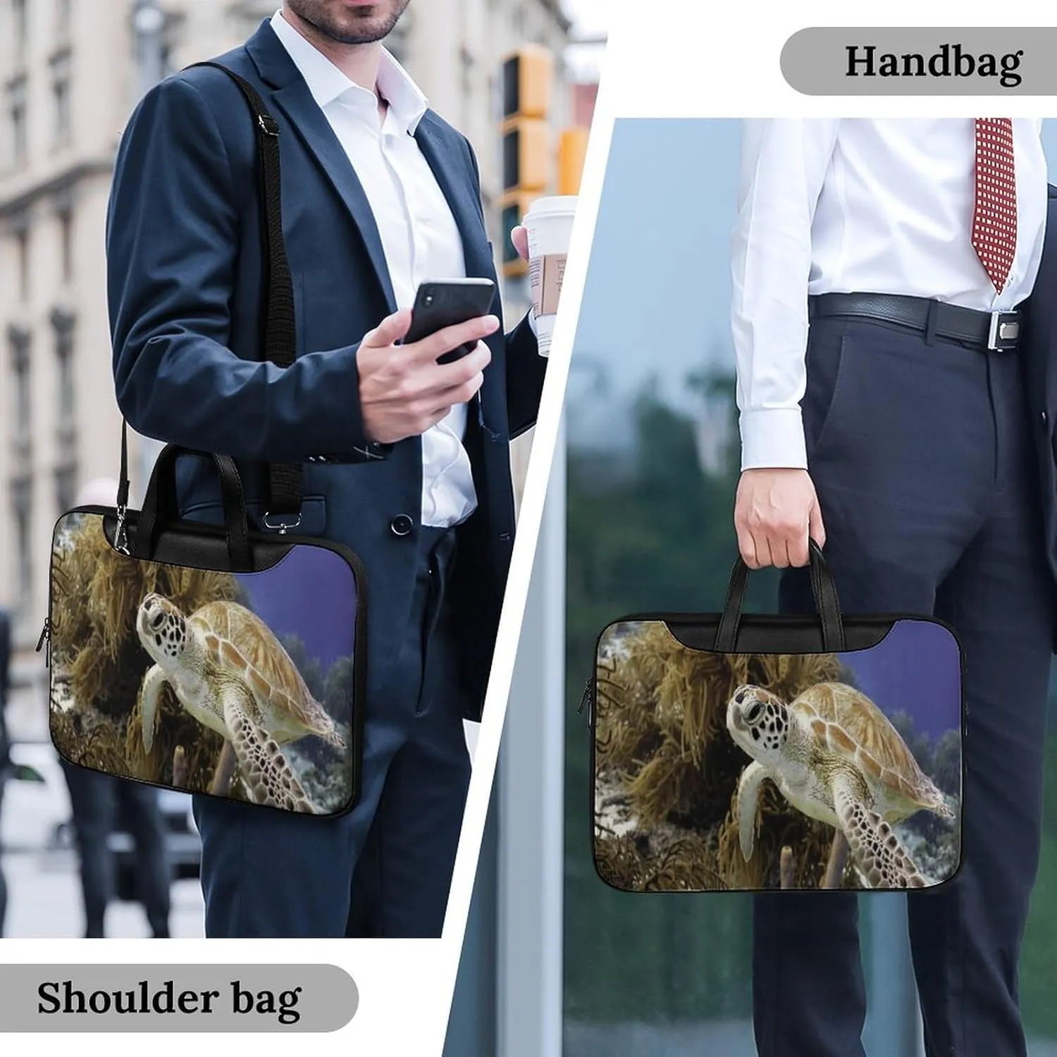 Coral Reef And Sea Turtle Leather Bag Laptop Case Slim Water Resistant Computer Bags with Handle Briefcase for Work