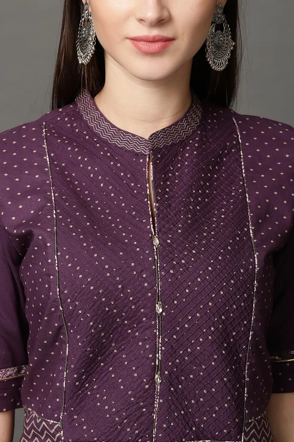Dark Purple Long Printed Kurta