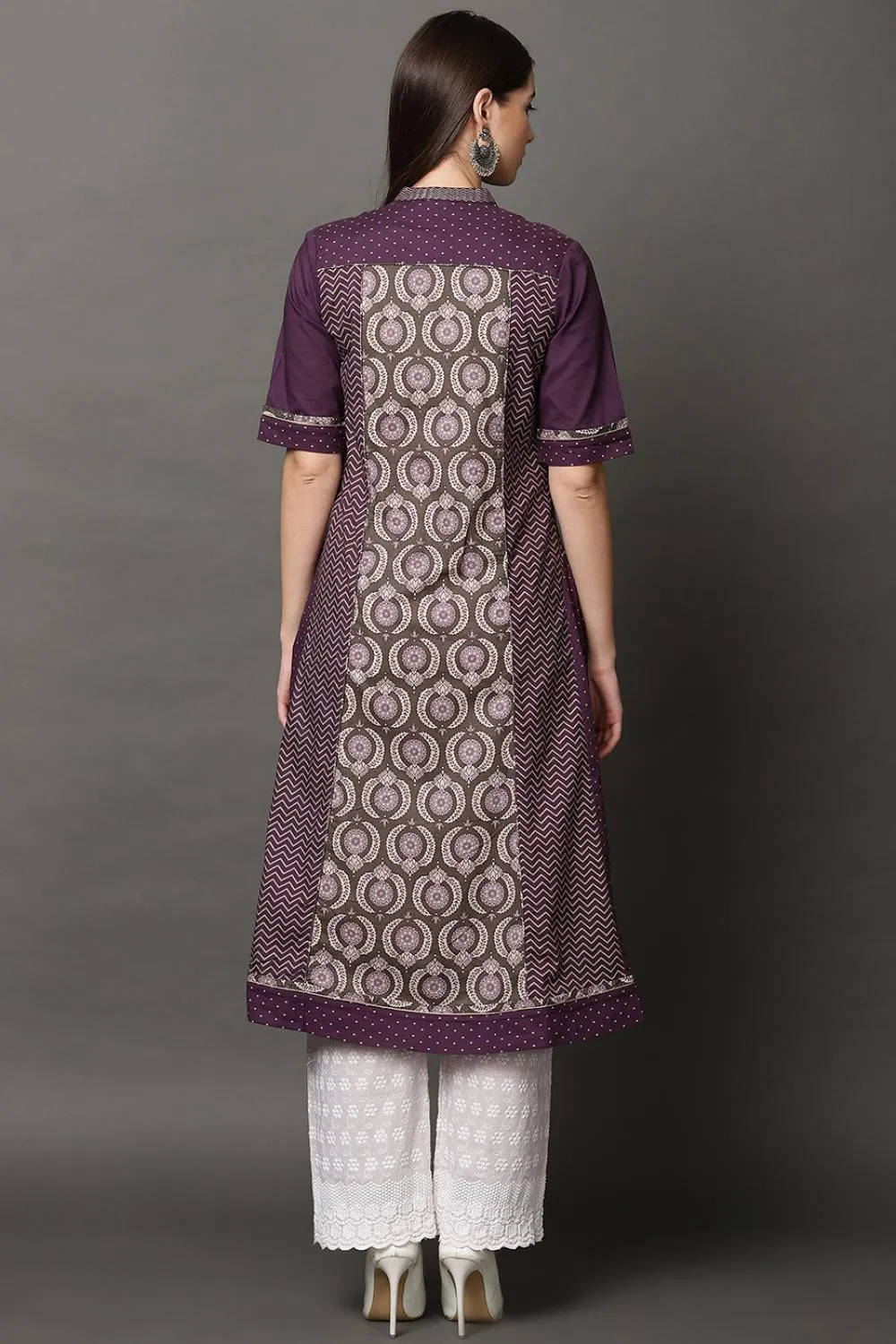 Dark Purple Long Printed Kurta