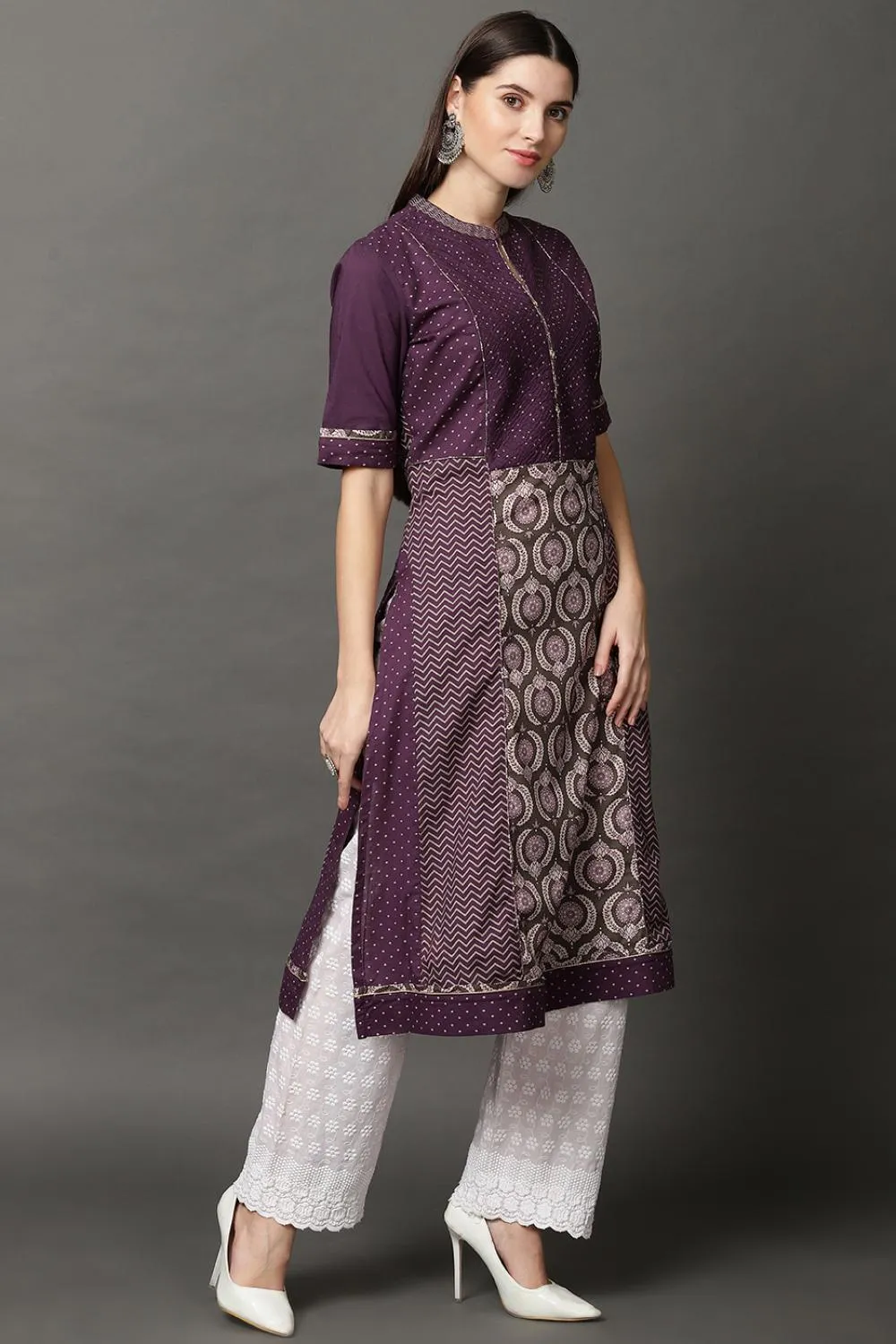 Dark Purple Long Printed Kurta