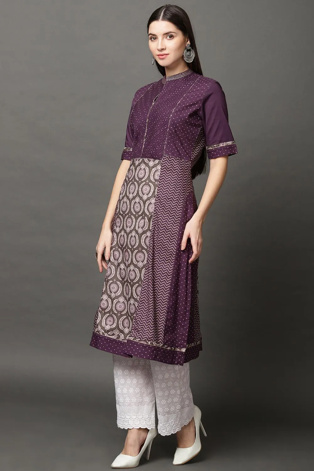 Dark Purple Long Printed Kurta