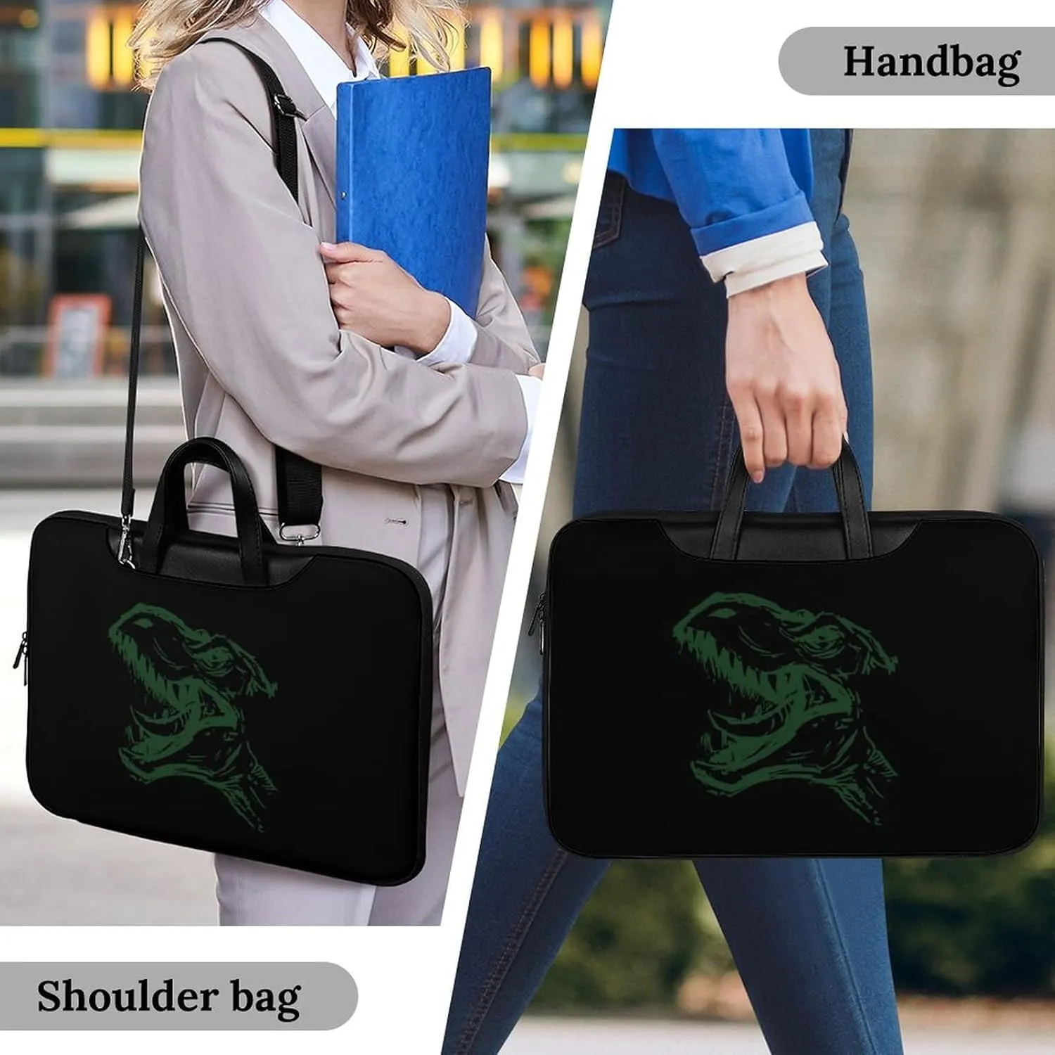 Dinosaur Head Leather Bag Laptop Case Slim Water Resistant Computer Bags with Handle Briefcase for Work