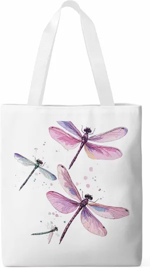 Dragonfly Stained Colorful Dots Canvas Tote Bag, Aesthetic Canvas Tote Handbags for Women Shoulder Bag