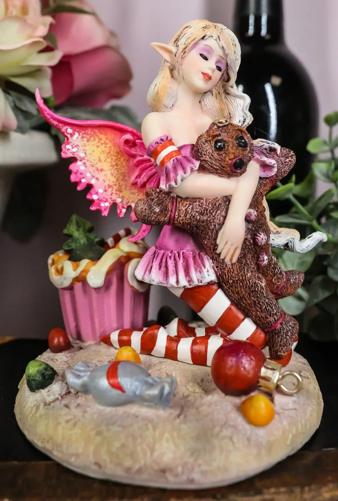 Ebros Amy Brown Christmas 'TWAS The Night' Fairy Hugs Gingerbread Man Figurine