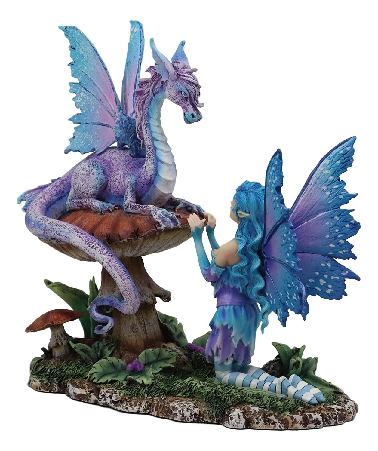 Ebros Amy Brown Companion Enchanted Elf Fairy FAE Damsel with Toadstool Dragon Statue 8.5" Tall Fantasy Mythical Faery Garden Magic Collectible Figurine Fairies Pixies Nymphs Decor