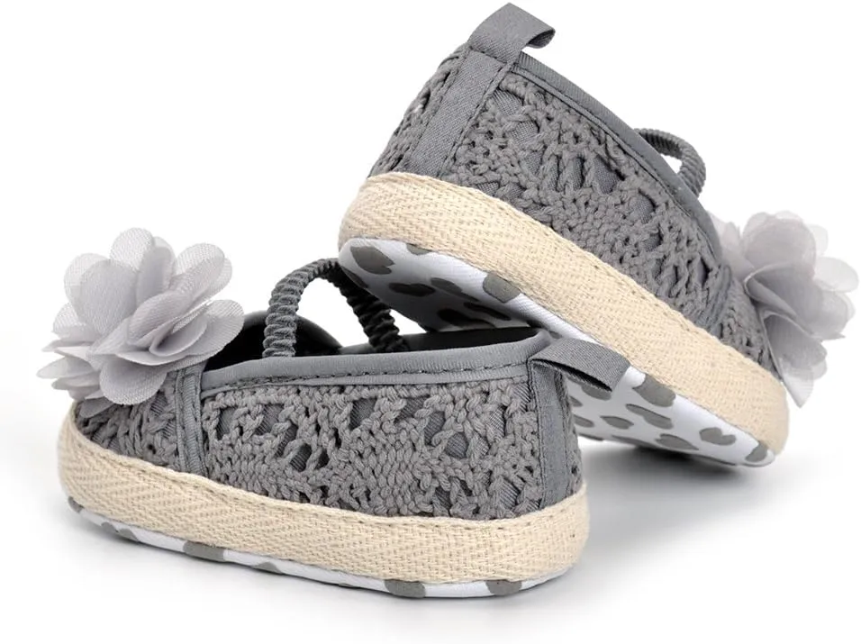 ESTAMICO Infant Girls' Sandal Floral Net Yarn Ballerina