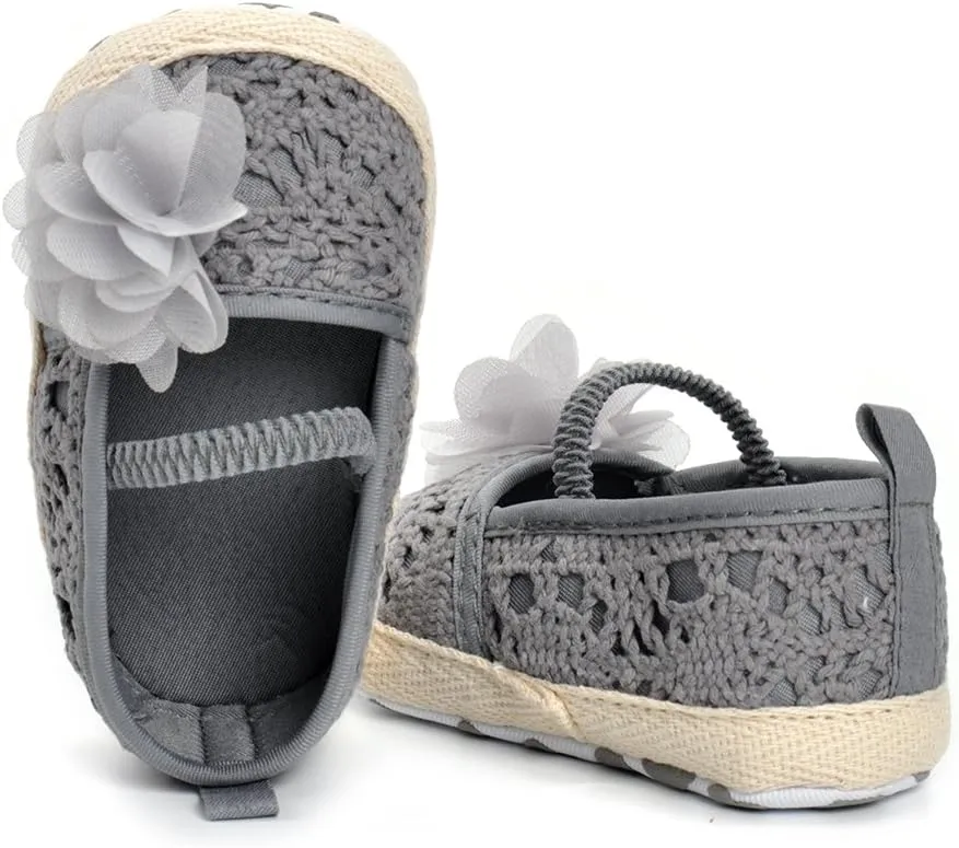 ESTAMICO Infant Girls' Sandal Floral Net Yarn Ballerina