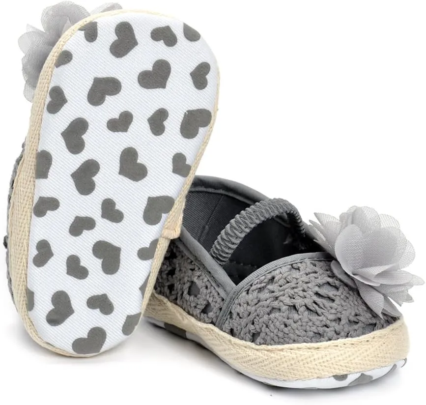 ESTAMICO Infant Girls' Sandal Floral Net Yarn Ballerina