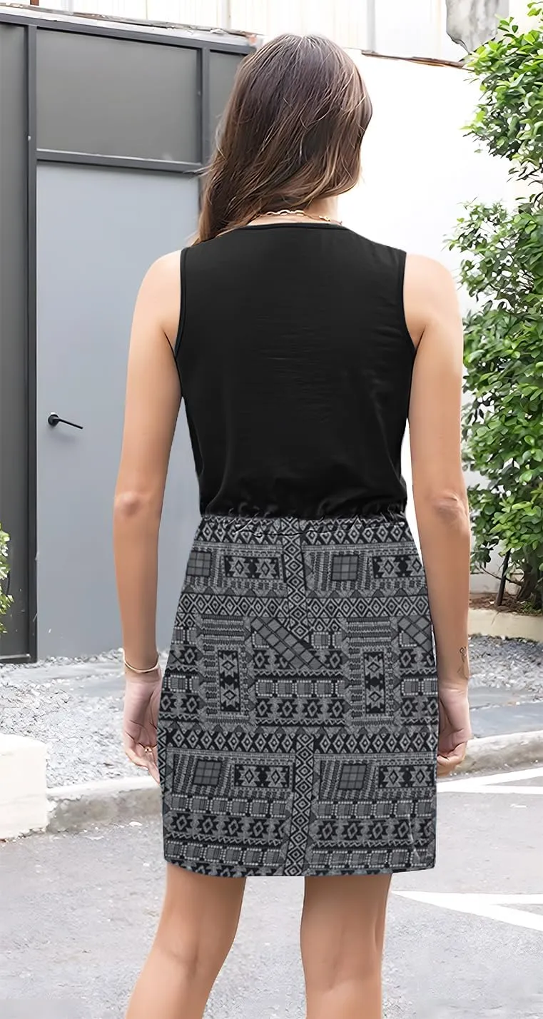 ETCYY Womens Summer Casual Dresses Sleeveless Beach Vacation Sundresses Drawstring Waist Short Striped Dress with Pockets