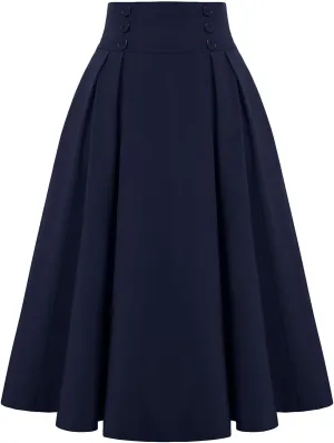Fall Skirts for Women 2024 Pleated Wool Skirts Casual Button Elastic Waist A-Line Tartan Midi Skirts