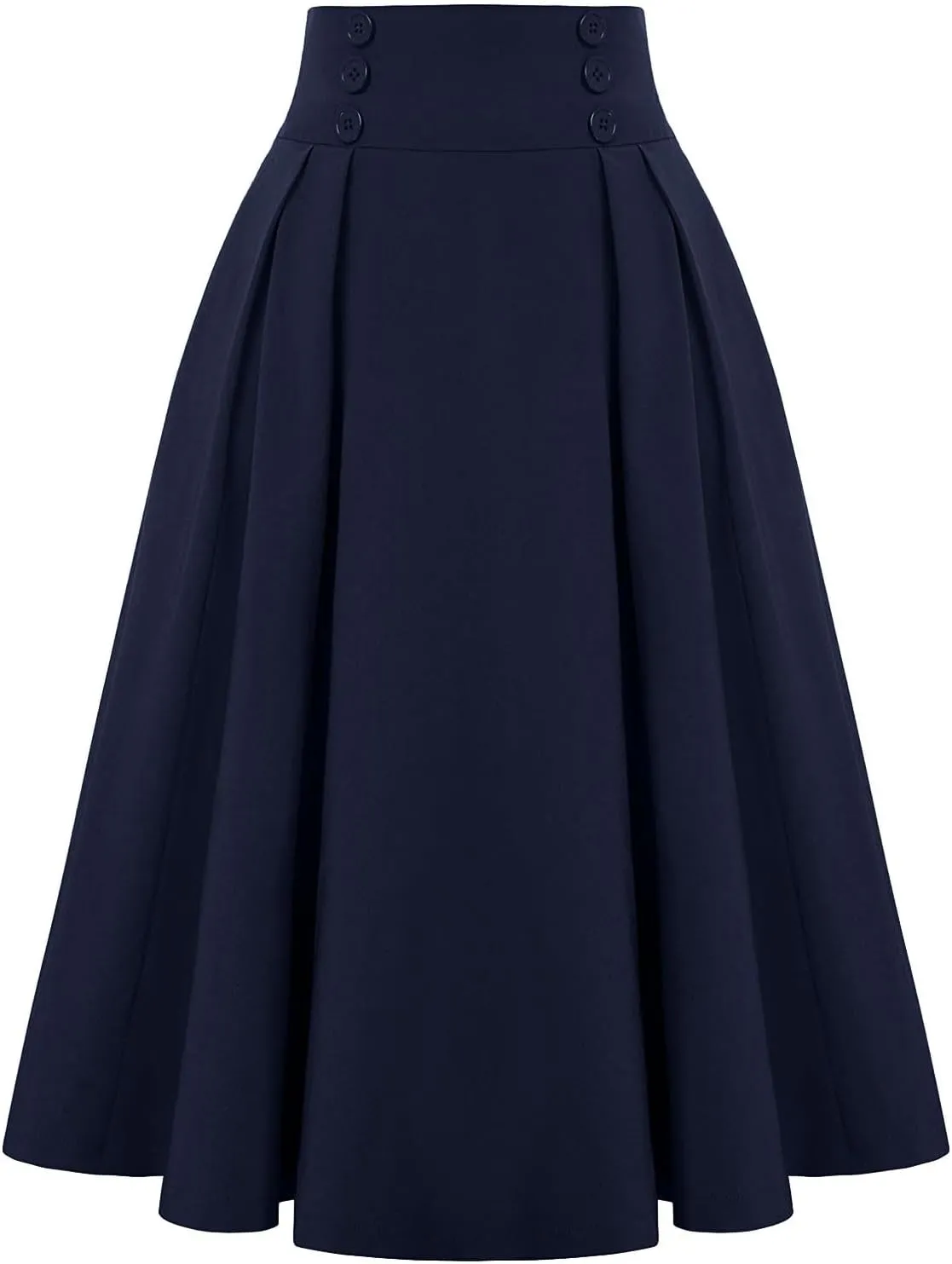 Fall Skirts for Women 2024 Pleated Wool Skirts Casual Button Elastic Waist A-Line Tartan Midi Skirts