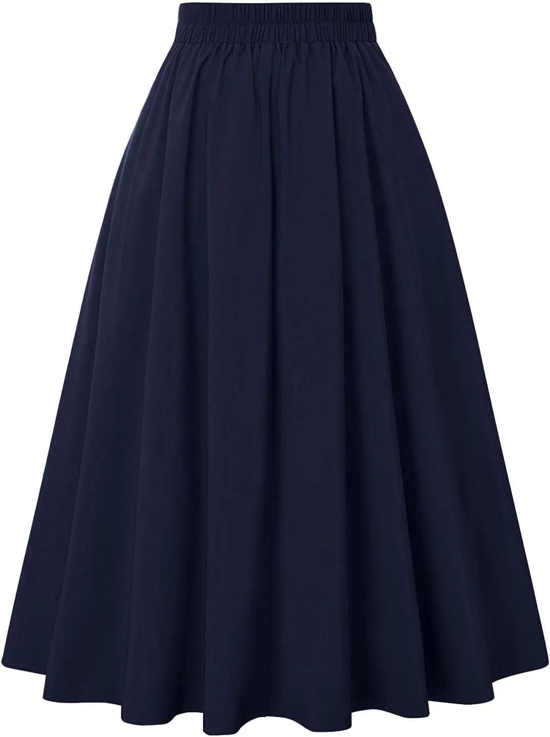 Fall Skirts for Women 2024 Pleated Wool Skirts Casual Button Elastic Waist A-Line Tartan Midi Skirts