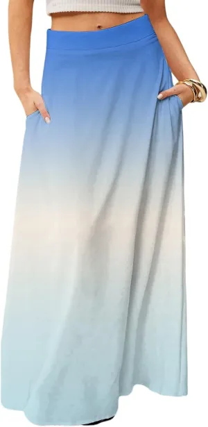fanmpghleoo Summer Skirts for Women 2025 Boho Elastic High Waisted Maxi Skirt Flowy Vacation Beach Long Skirt with Pockets
