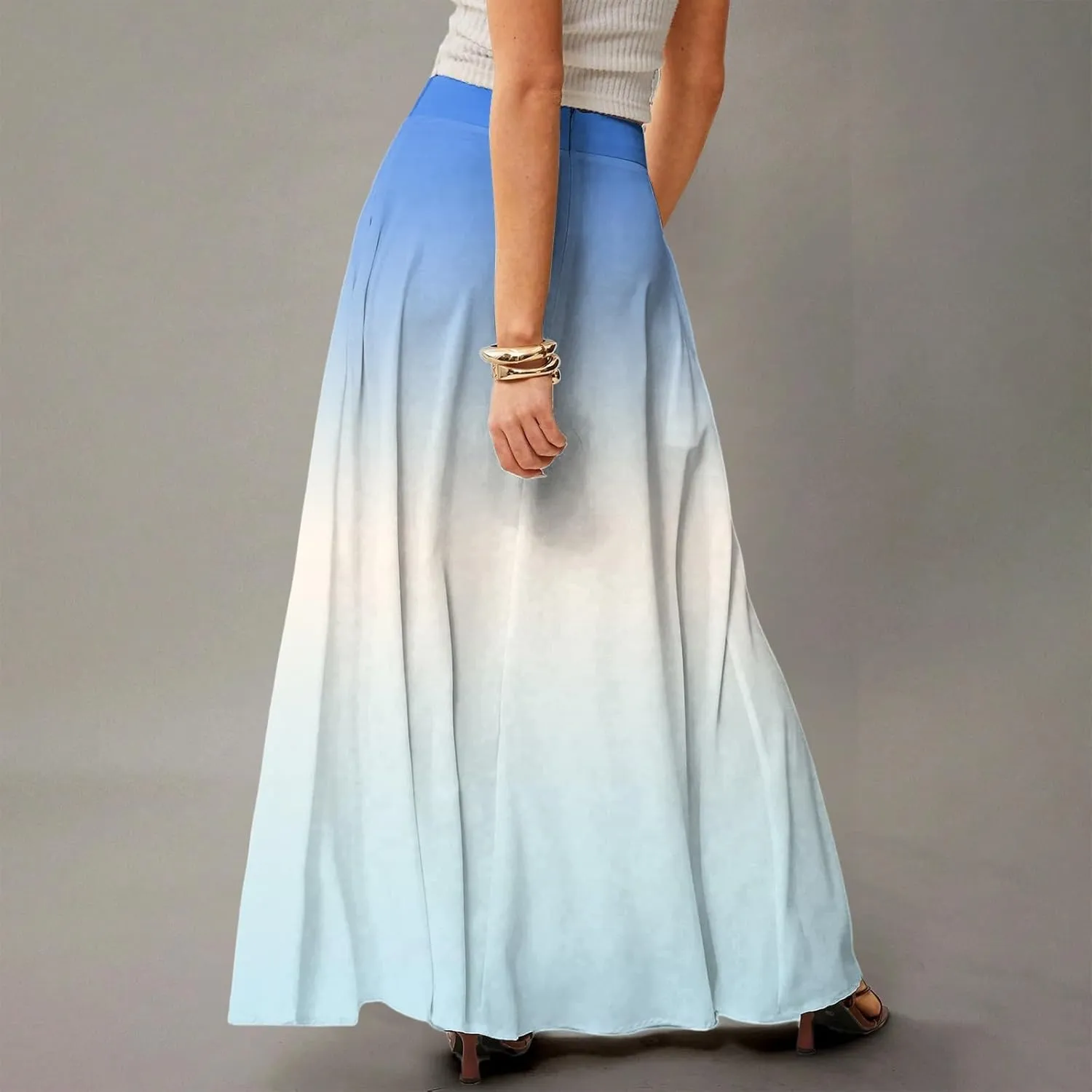 fanmpghleoo Summer Skirts for Women 2025 Boho Elastic High Waisted Maxi Skirt Flowy Vacation Beach Long Skirt with Pockets