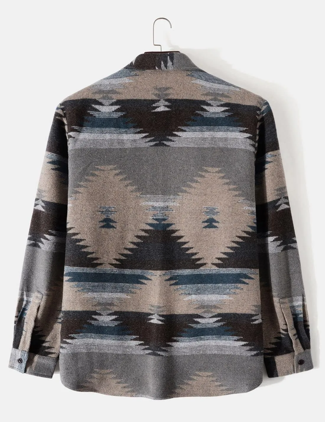 FindThy Mens Brushed Flannel Shirts Ethnic Aztec Print Button Up Lapel Tribal Shirt Jacket Shacket