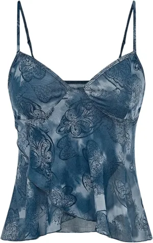 Floerns Women's Paisley Print Sleeveless Sheer Lettuce Trim V Neck Cami Tops