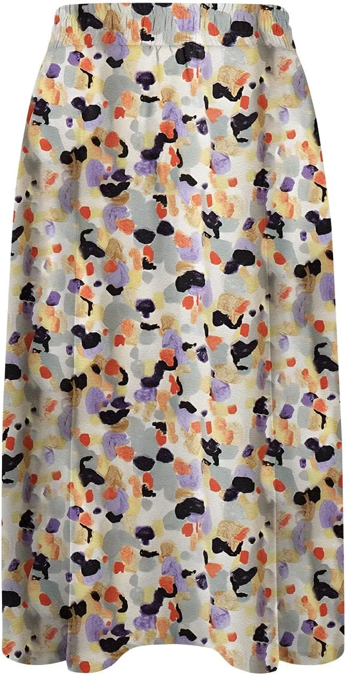 Floral Midi Skirt Women Flowy Elastic High Waisted Ladies Drawstring Dressy Casual Beach Boho Skirt 2025
