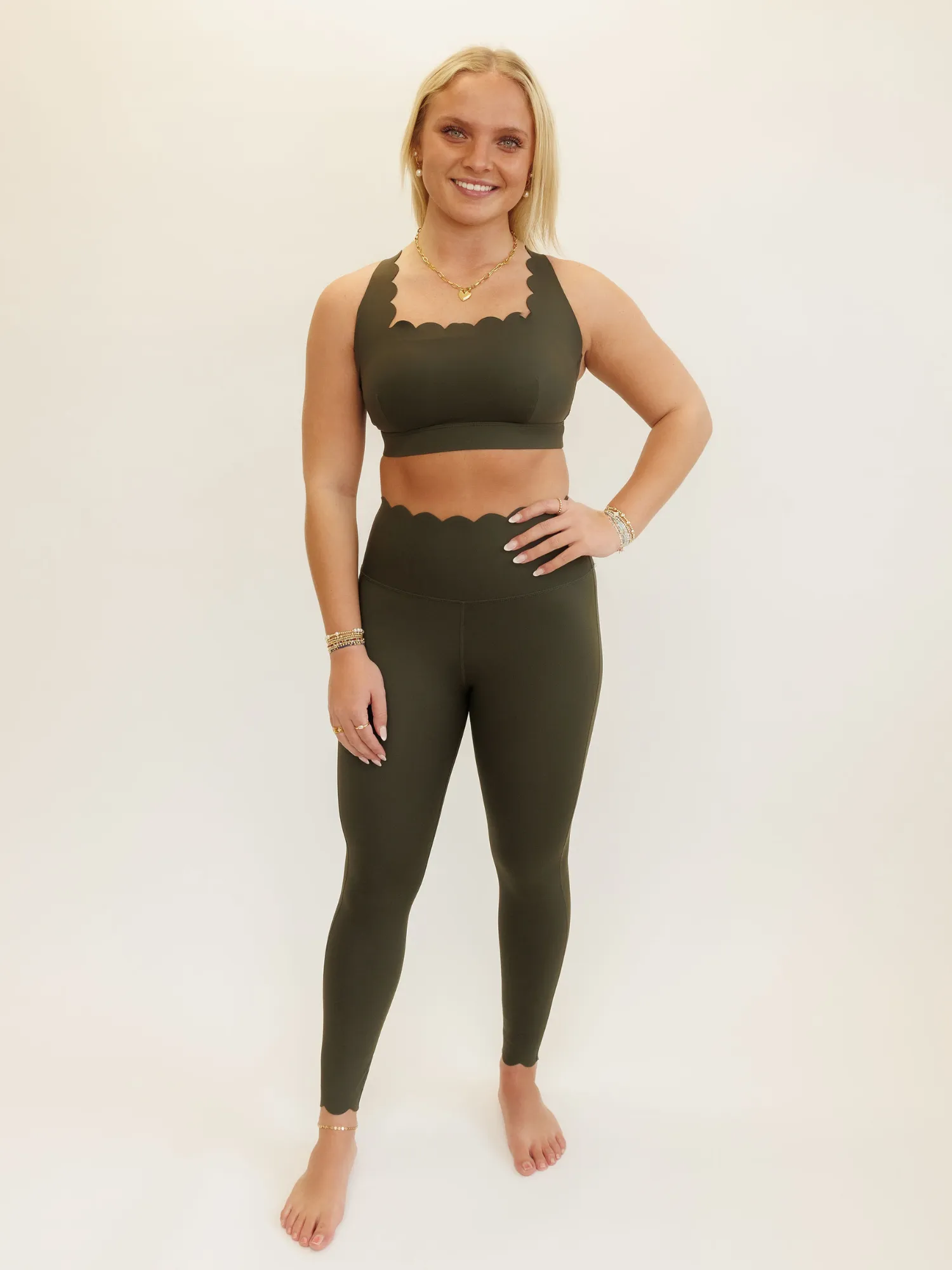 Forest Green "Scarlett" Scallop  Criss Cross Sports Bra