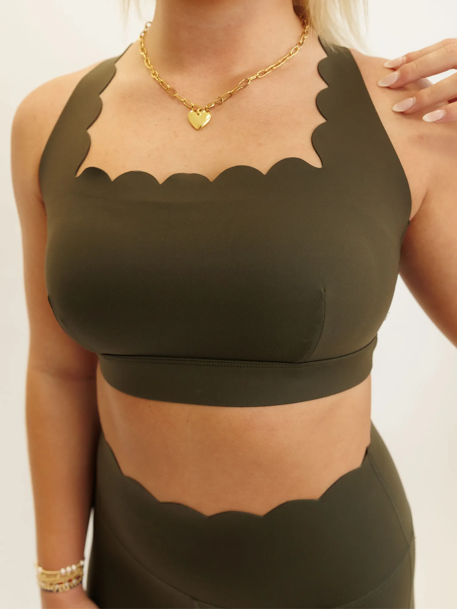 Forest Green "Scarlett" Scallop  Criss Cross Sports Bra