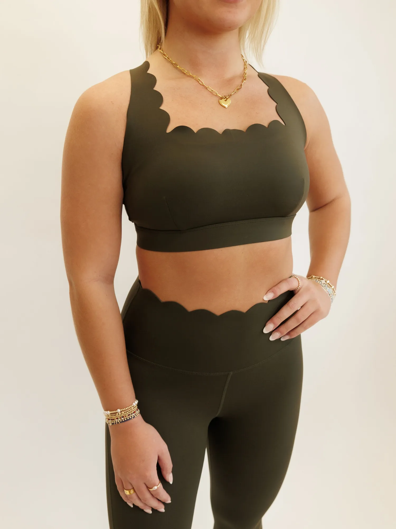 Forest Green "Scarlett" Scallop  Criss Cross Sports Bra