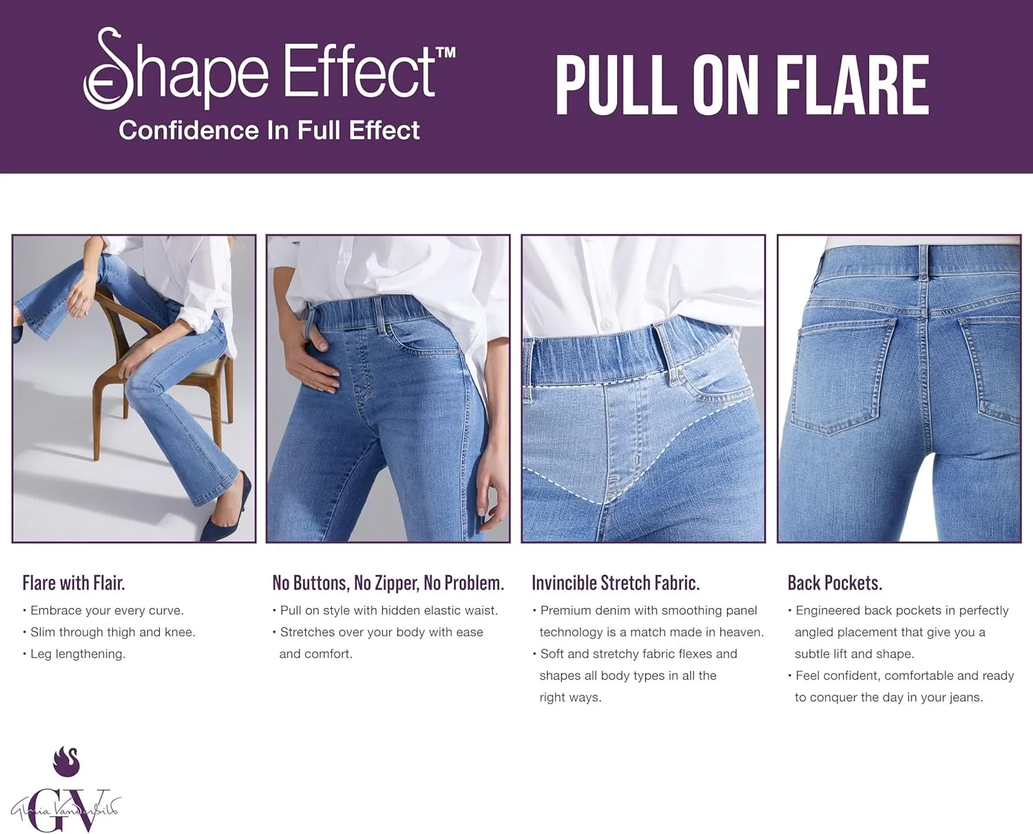 Gloria Vanderbilt Women's Shape Effect Pull on High Rise Flare Jean Standard