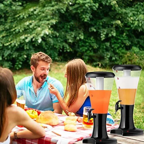 Goplus 2PCS Beer Tower Dispenser 3L Cold Draft Beer Tower Beverage Dispenser with LED Lights & Removable Ice Tube, Perfect for Party Bar Home, Set of 2