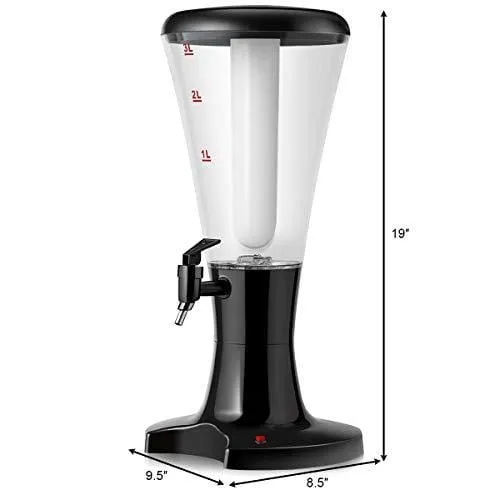Goplus 2PCS Beer Tower Dispenser 3L Cold Draft Beer Tower Beverage Dispenser with LED Lights & Removable Ice Tube, Perfect for Party Bar Home, Set of 2