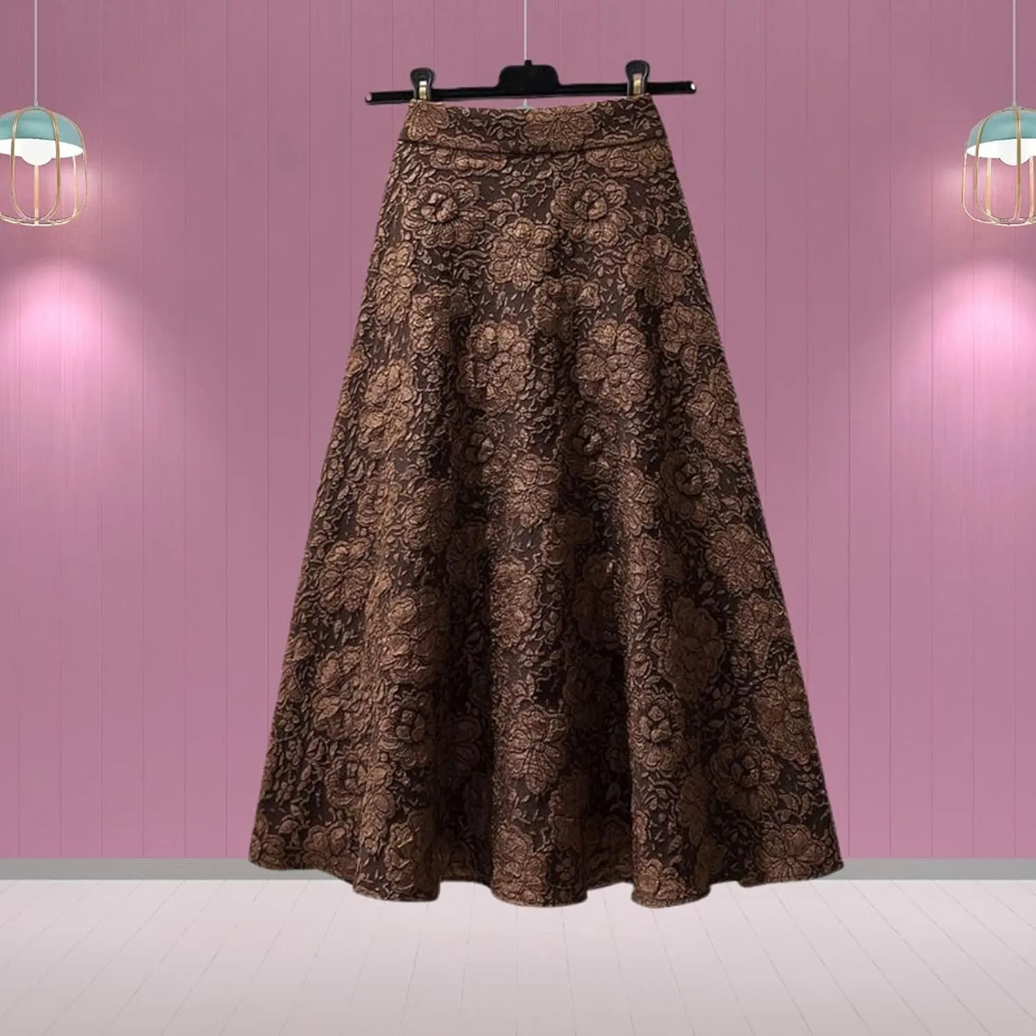High Waisted Skirts for Women, Ladies Flower Jacquard High Waist Summer Lounge Midi Skirts for Vacation
