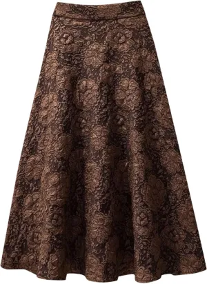 High Waisted Skirts for Women, Ladies Flower Jacquard High Waist Summer Lounge Midi Skirts for Vacation