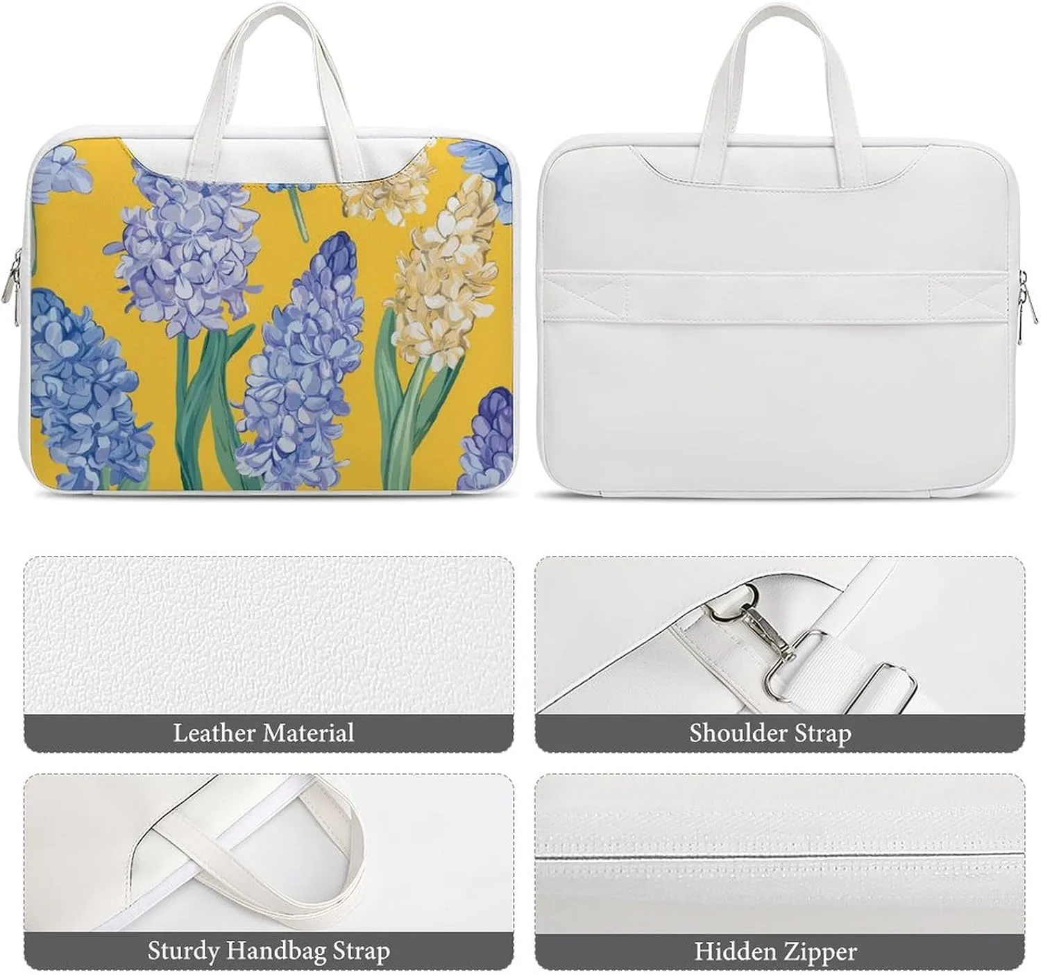 Hyacinth Flowers Yellow Leather Bag Laptop Case Slim Water Resistant Computer Bags with Handle Briefcase for Work