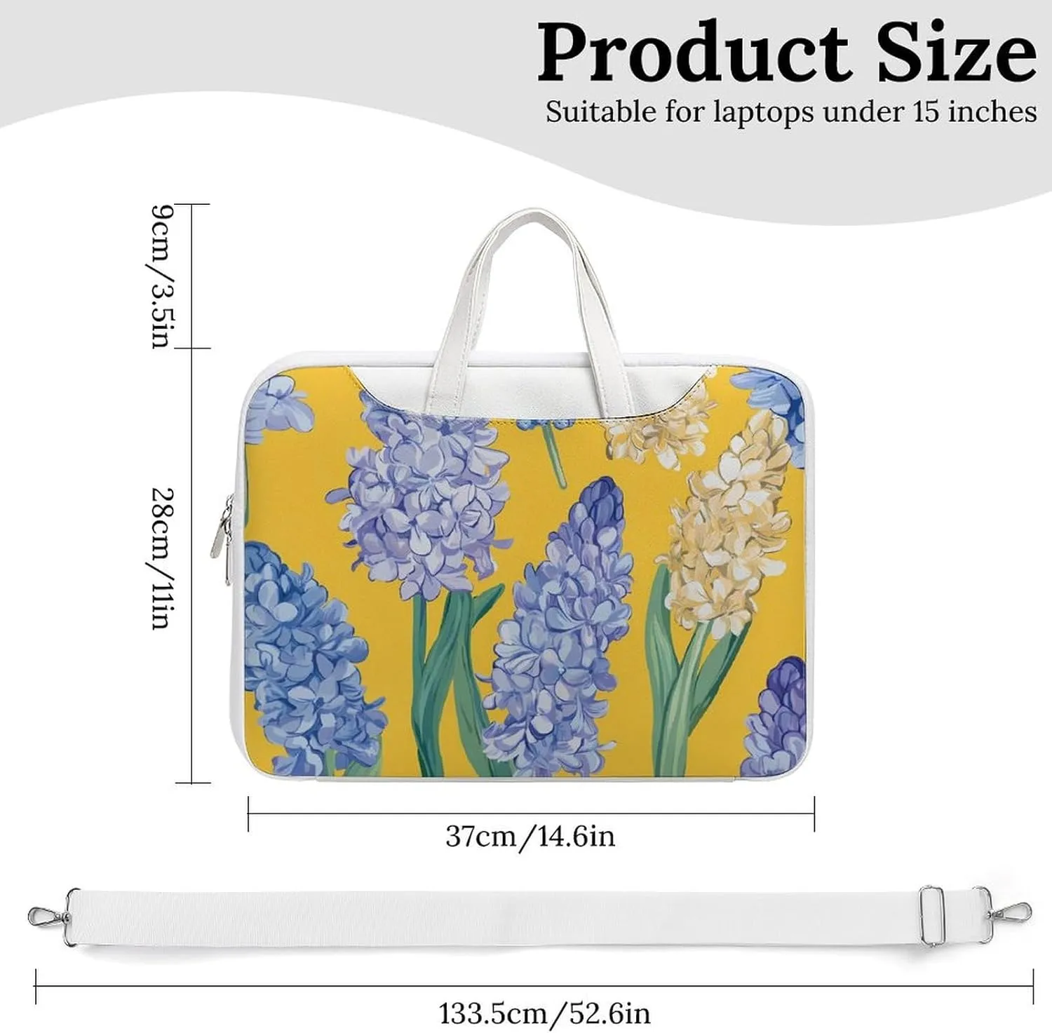 Hyacinth Flowers Yellow Leather Bag Laptop Case Slim Water Resistant Computer Bags with Handle Briefcase for Work
