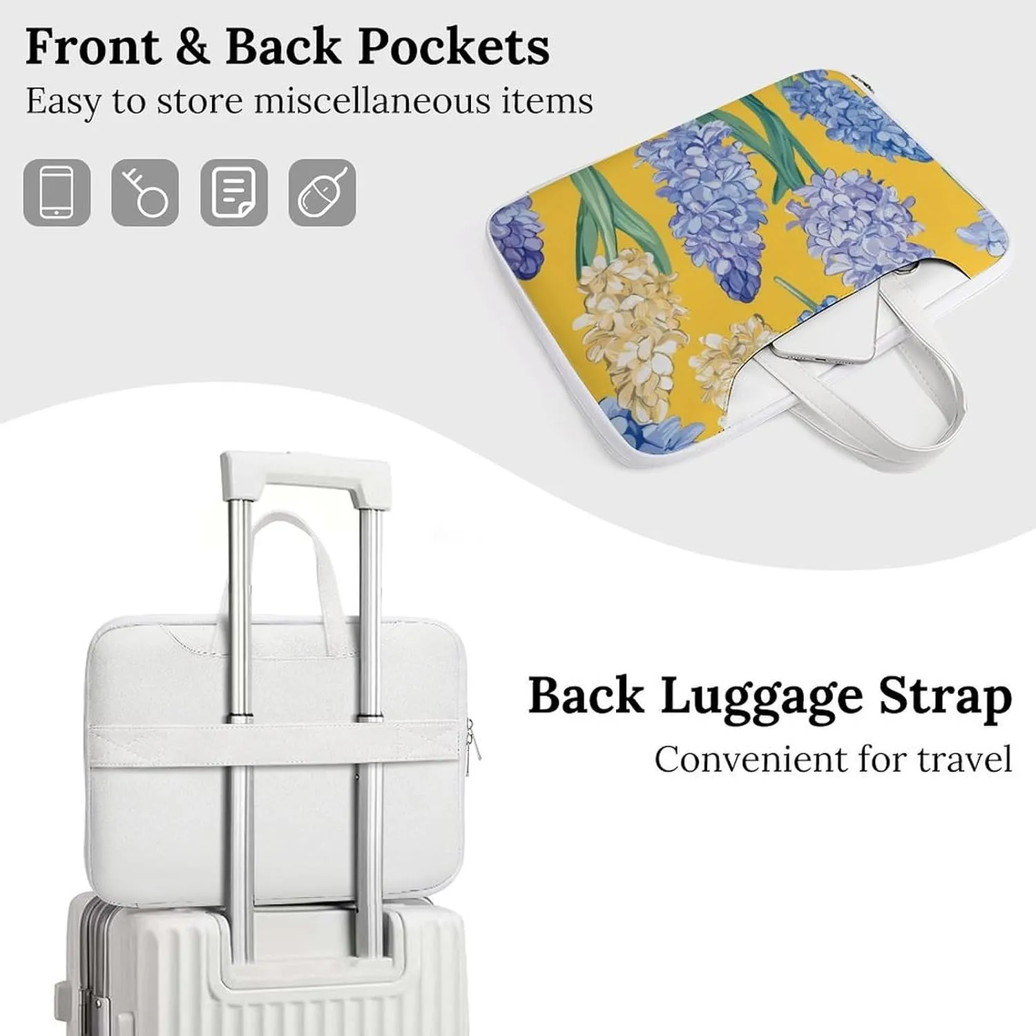 Hyacinth Flowers Yellow Leather Bag Laptop Case Slim Water Resistant Computer Bags with Handle Briefcase for Work