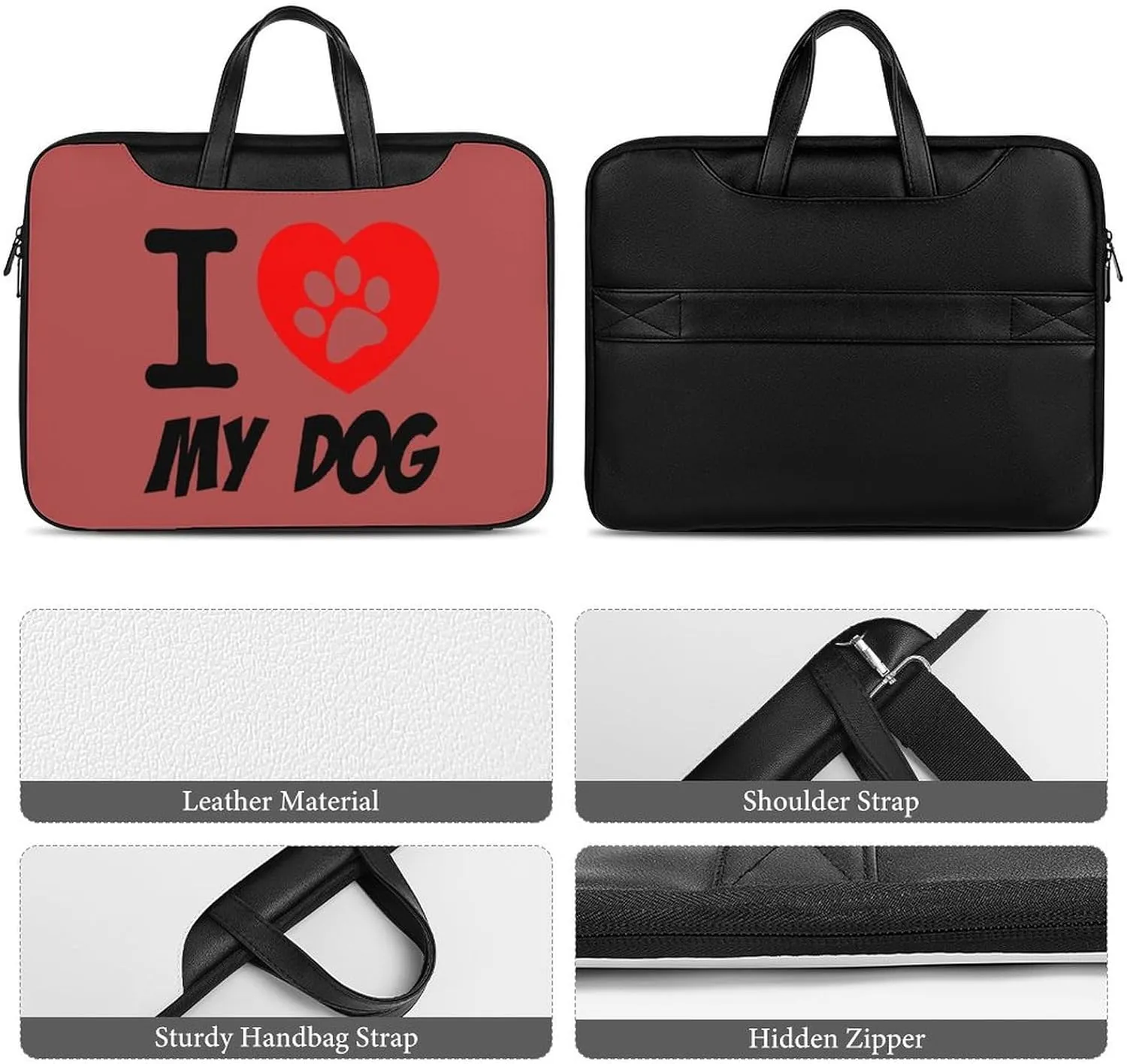 I Love Dog Paw Leather Bag Laptop Case Slim Water Resistant Computer Bags with Handle Briefcase for Work