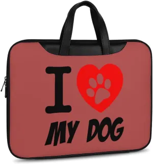 I Love Dog Paw Leather Bag Laptop Case Slim Water Resistant Computer Bags with Handle Briefcase for Work