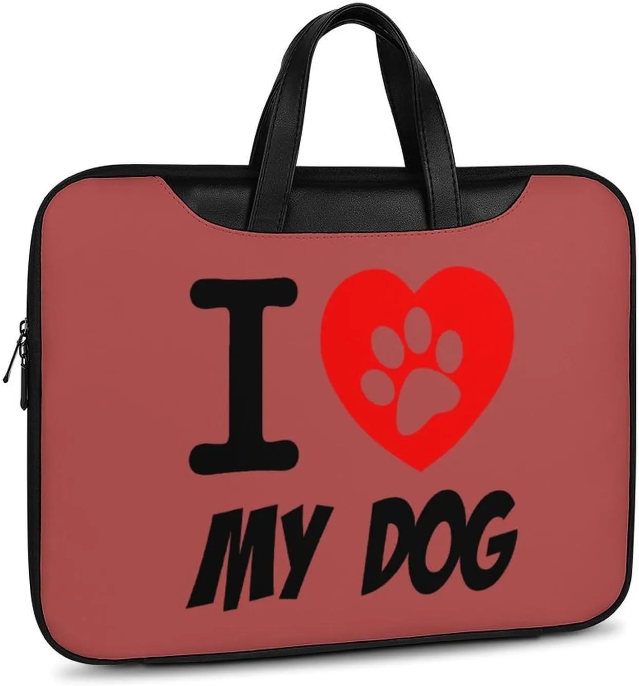 I Love Dog Paw Leather Bag Laptop Case Slim Water Resistant Computer Bags with Handle Briefcase for Work