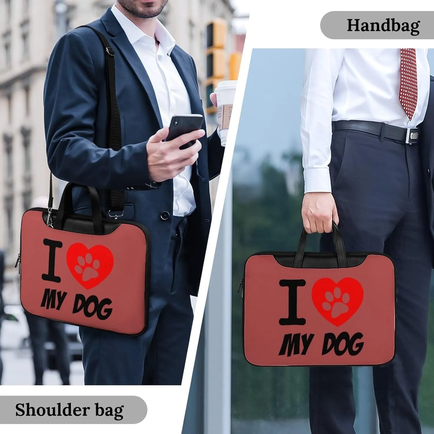 I Love Dog Paw Leather Bag Laptop Case Slim Water Resistant Computer Bags with Handle Briefcase for Work